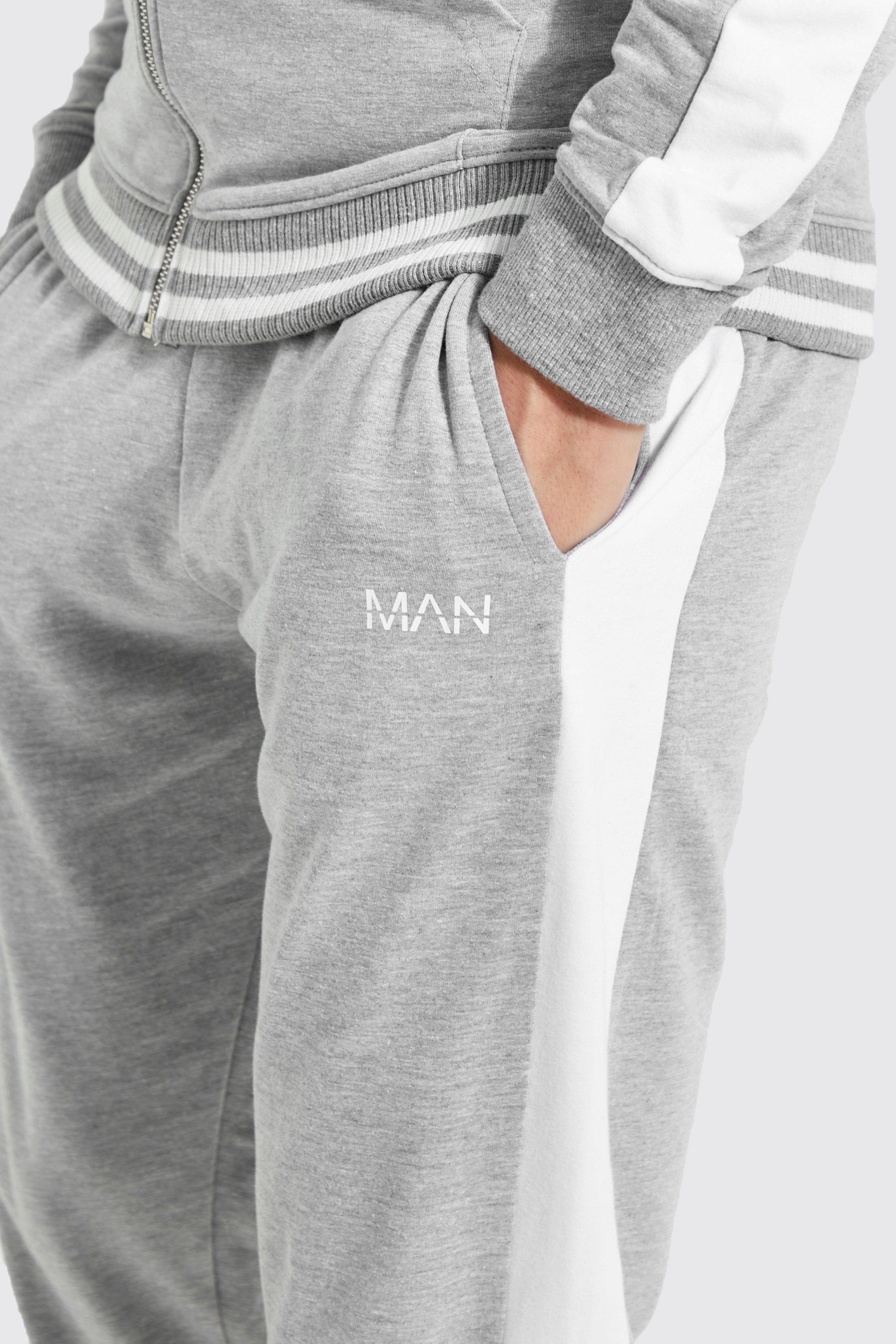 Mens grey muscle online fit tracksuit